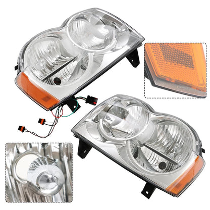 Set of 2 Chrome Halogen Headlights for Jeep Grand Cherokee (2005–2007)