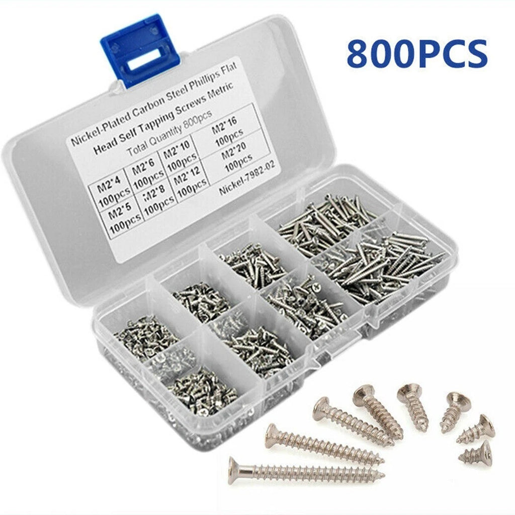 800Pcs Self-tapping Screws Flat Head Lock Nut Stainless Steel Tools