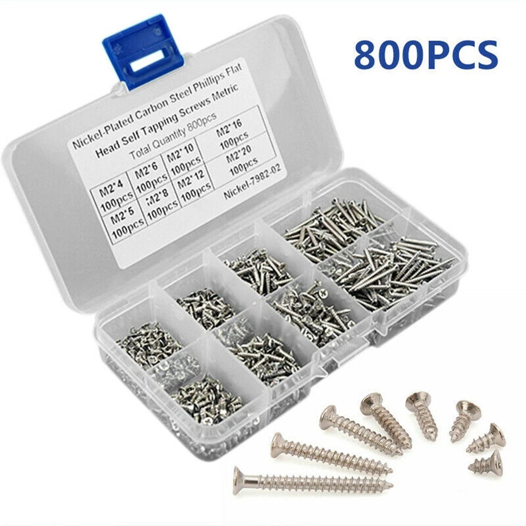 800Pcs Self-tapping Screws Flat Head Lock Nut Stainless Steel Tools
