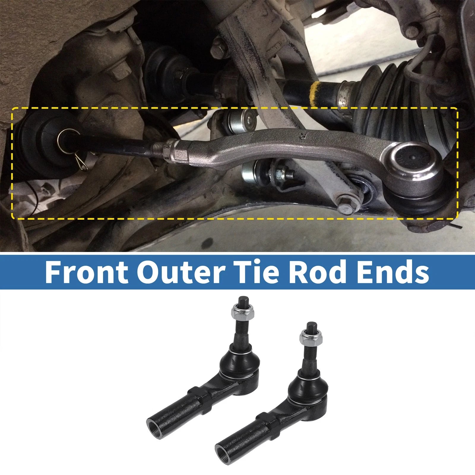 2pcs Front Outer Tie Rod End Links Replacement for Dodge Ram 1500 (2010–2019)
