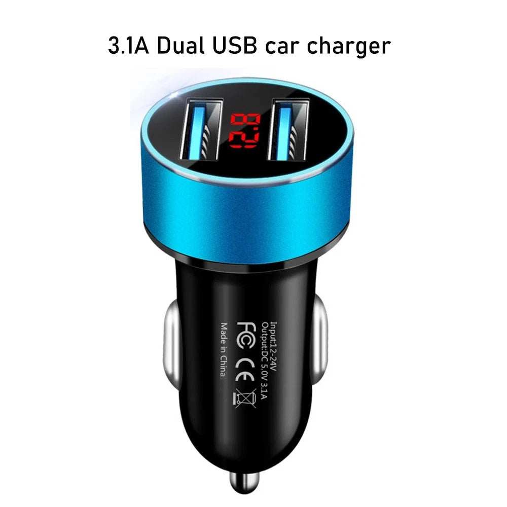3.1A Dual USB LED Car Phone Charger Cigarette Lighter Socket Digital Voltmeter