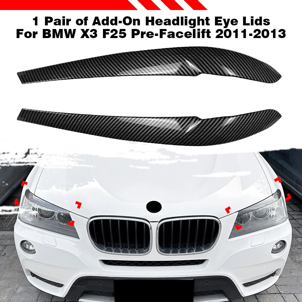 Carbon Look Headlight Eye Lids Covers for BMW X3 F25 (2011–2013)