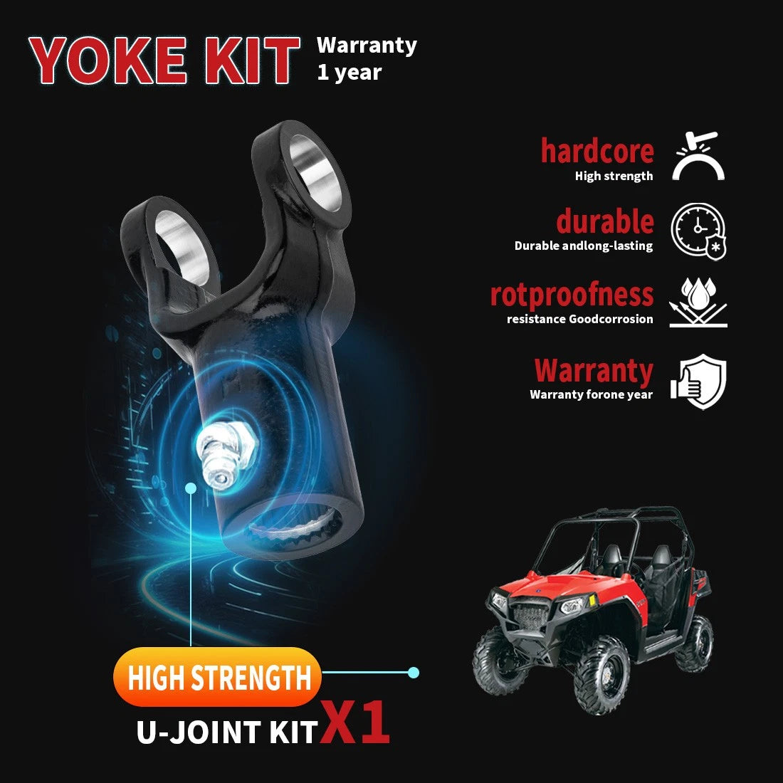Front Prop Shaft Yoke & U-Joint for Polaris RZR 900, 570 (2011–2024)