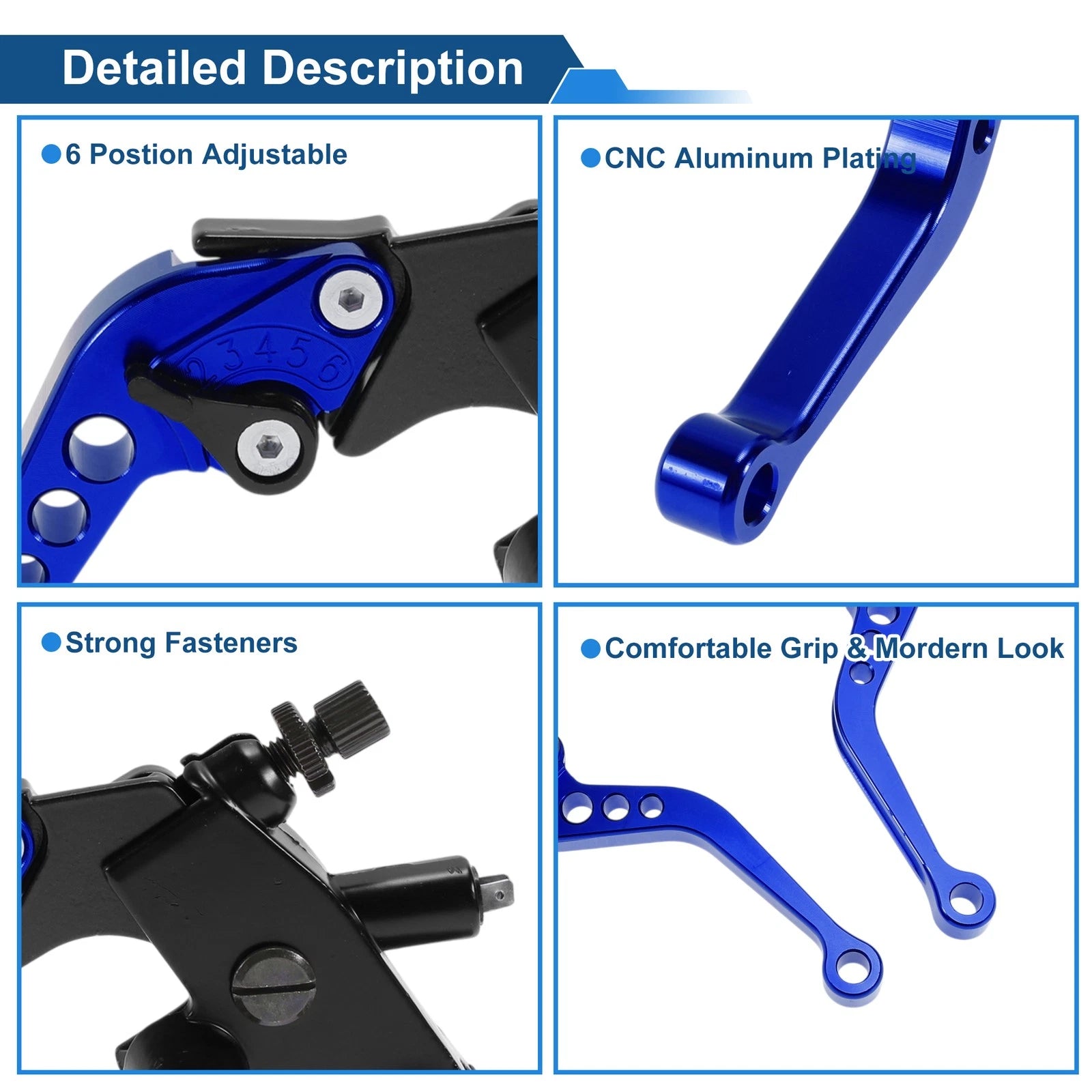 Adjustable Short Brake Clutch Levers for Honda (Solid Blue)