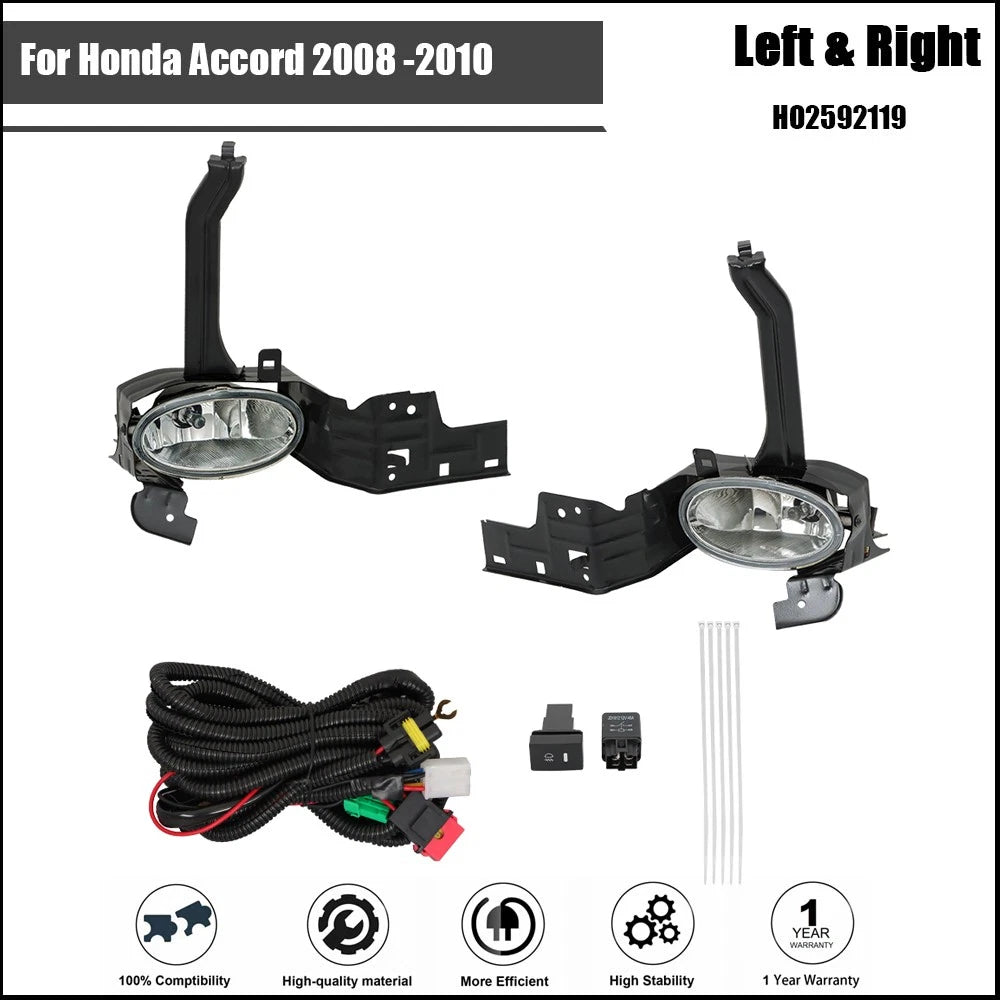 Fog Light Lens Set for Honda Accord (2008–2010) - Chrome, Switch, Bezel