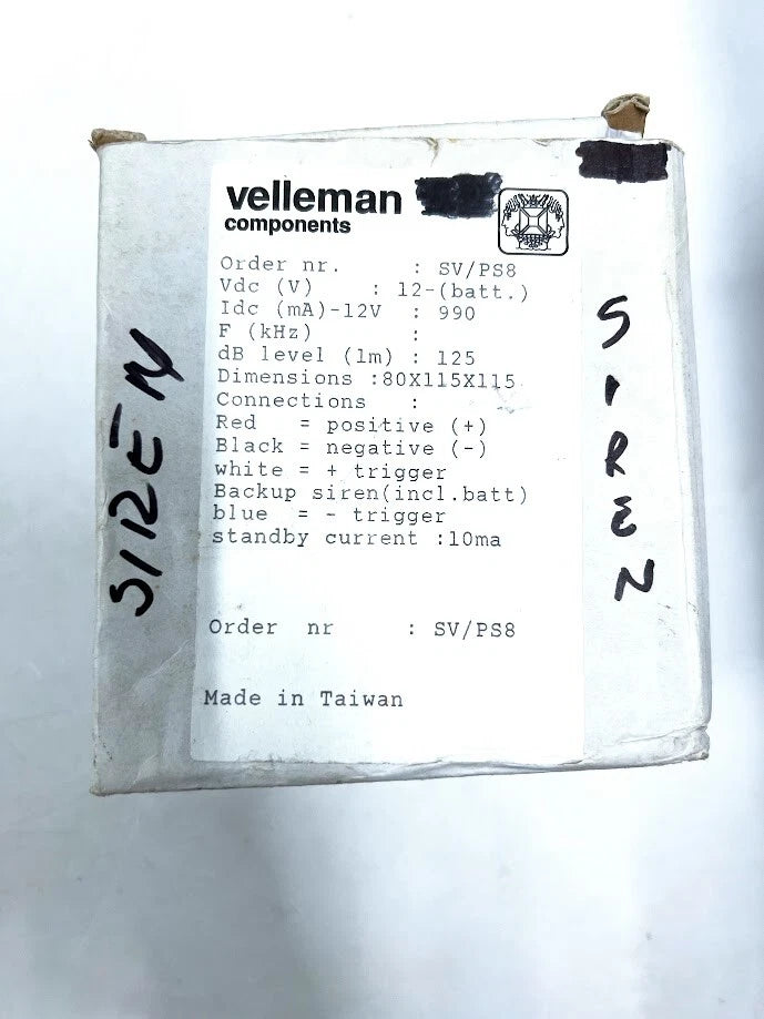Wired Siren for Velleman Components SV/PS8