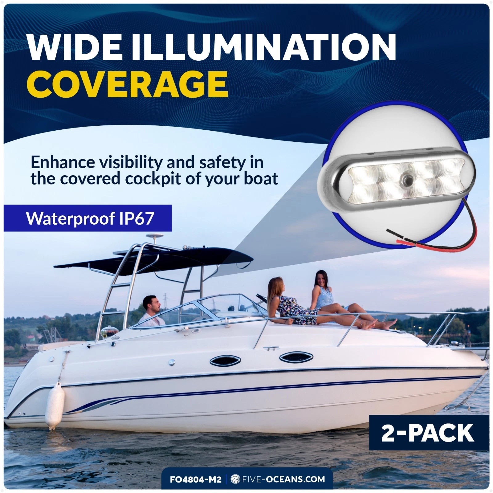 LED Bimini Top Light with Push On-Off Switch for Universal Use (2-Pack)