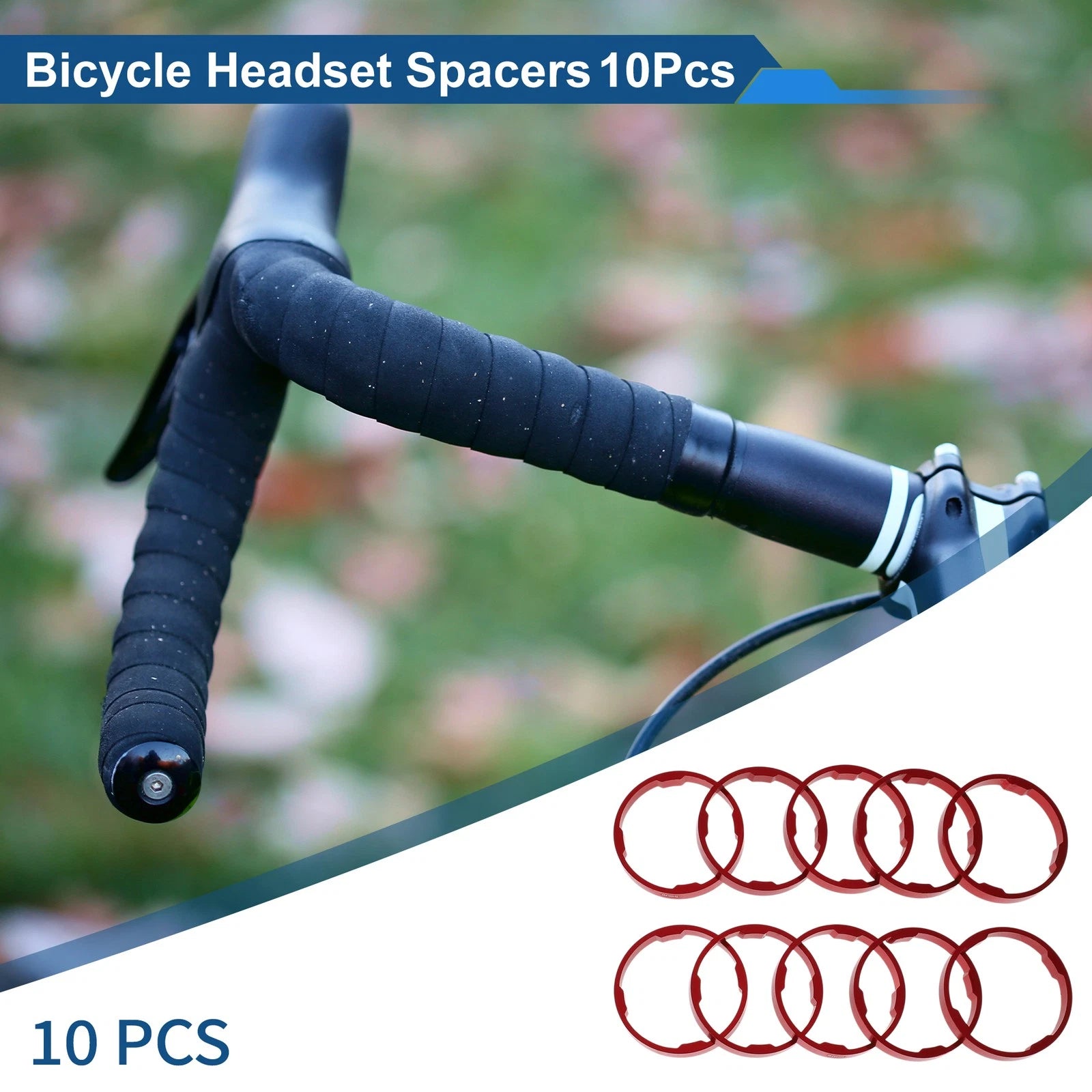 Bicycle Headset Spacers 10 Pack 5mm 28.6mm Aluminum for 1-1/8" Fork