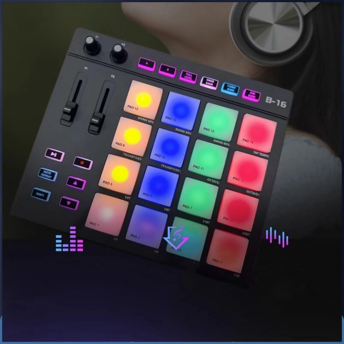 MIDI Pad Controller with 16 RGB Illuminated Beat Pads for Music Production