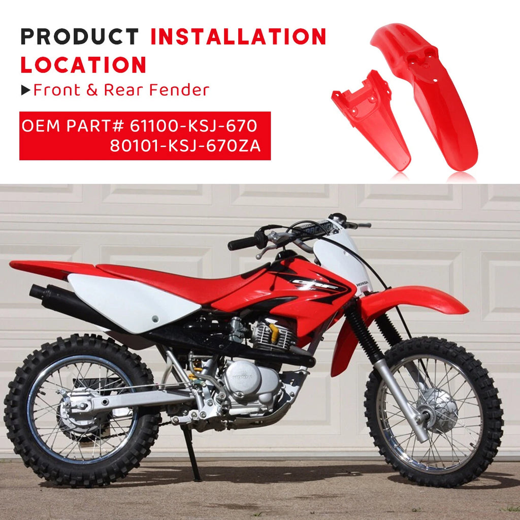 Front & Rear Back Fender Red for Honda CRF100F (2004–2008)