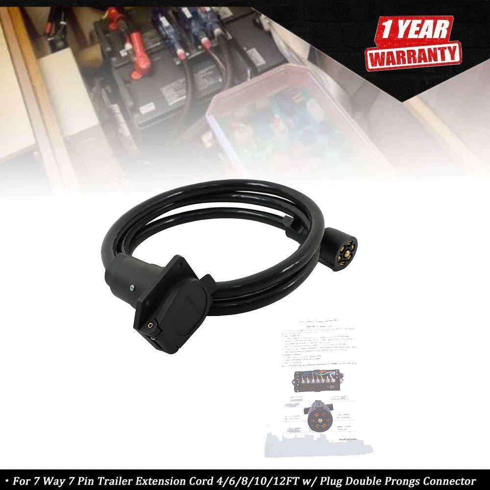 7 Way 7 Pin Trailer Extension Cord 4/6/8/10/12FT with Plug Connector
