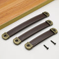 2X Antique Leather Door Pull Handles for Cabinet Bookcase Drawer