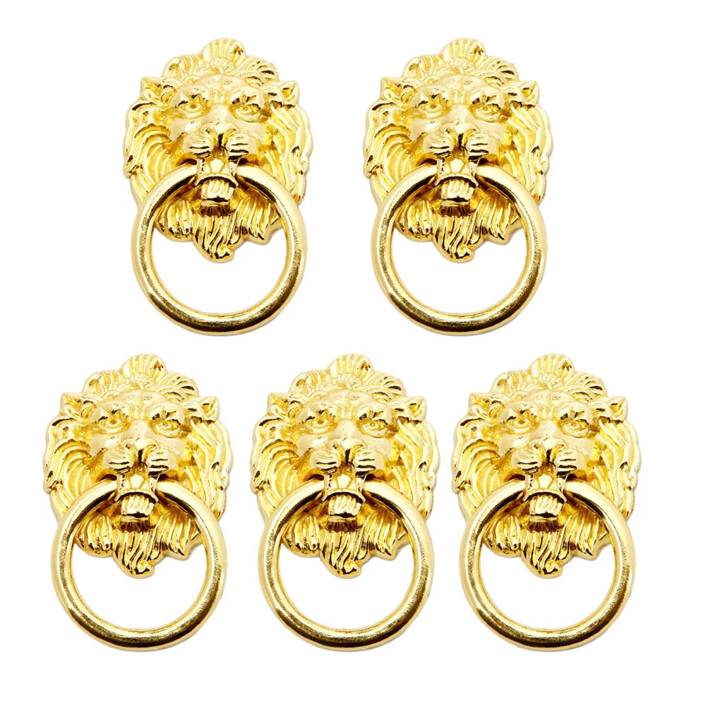 5X Golden Lion Head Pull Handle Ring Drawer Knob Hardware