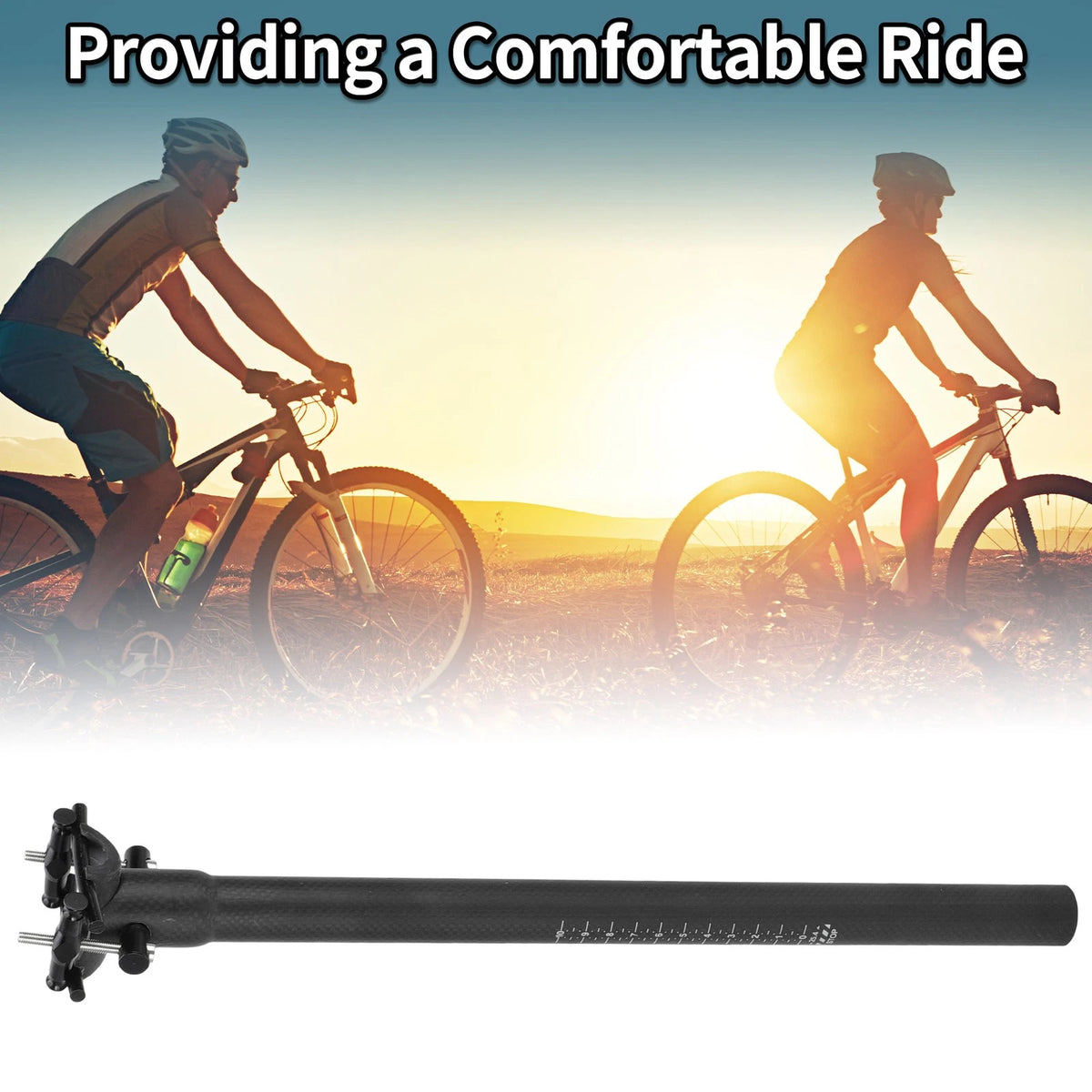 Bike Seat Post 25.4x400mm Replacement for Ultra Light Saddle Matte Black Carbon Fiber