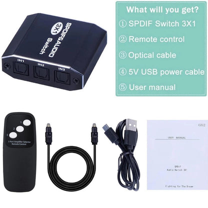 3-in-1 Optical Audio Splitter Switch Hub for Various Devices
