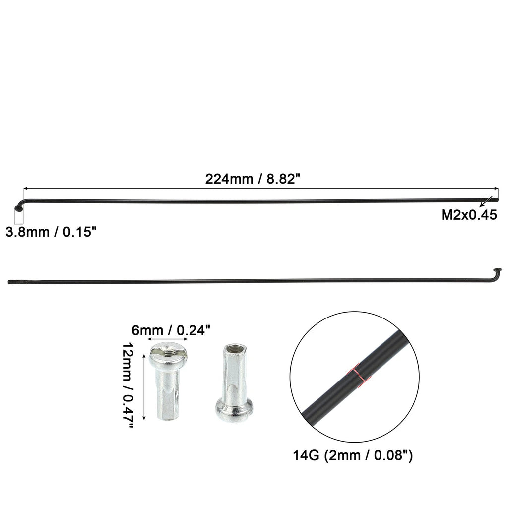 Bicycle Spokes Kit 14G J Bend 224mm with Nipples for Universal Use