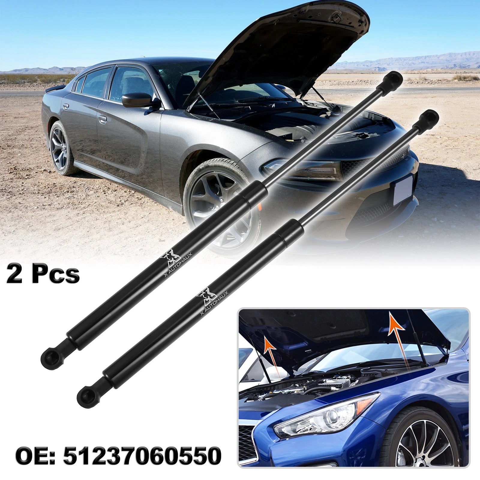 Hood Gas Lift Supports Front Replacement Pair for BMW 3 Series E90 (2005–2011)