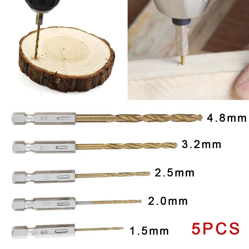 5pcs Titanium Drill Bit Set for Hex Drill (1/4 Inch)