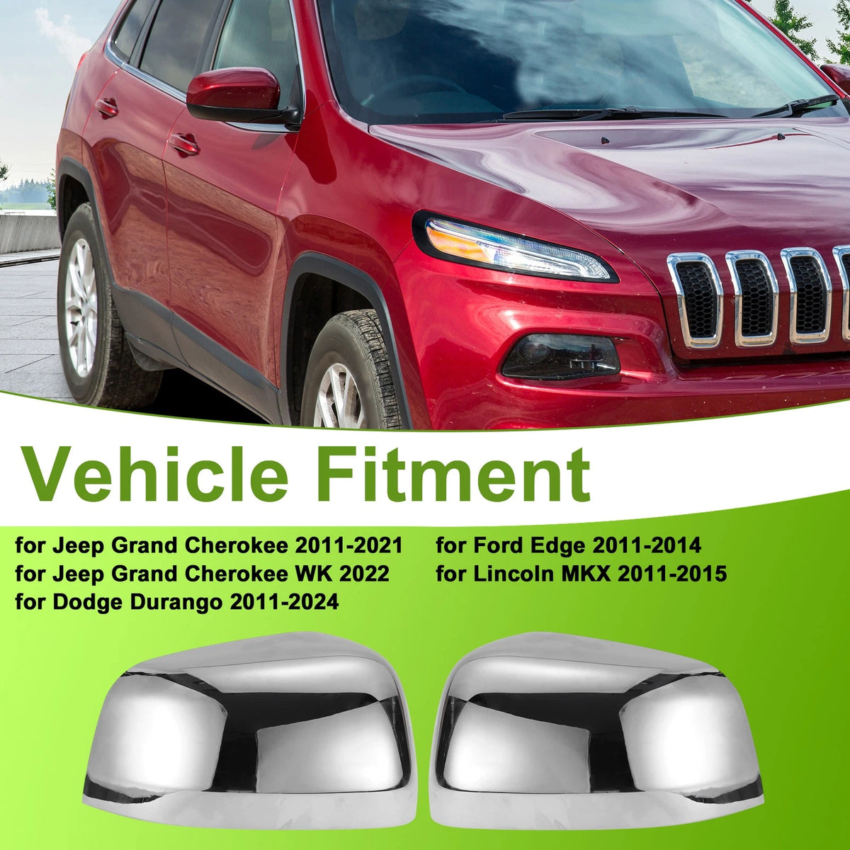 Pair Left Right Side Mirror Cover Caps Replacement for Jeep Grand Cherokee (2011–2021)