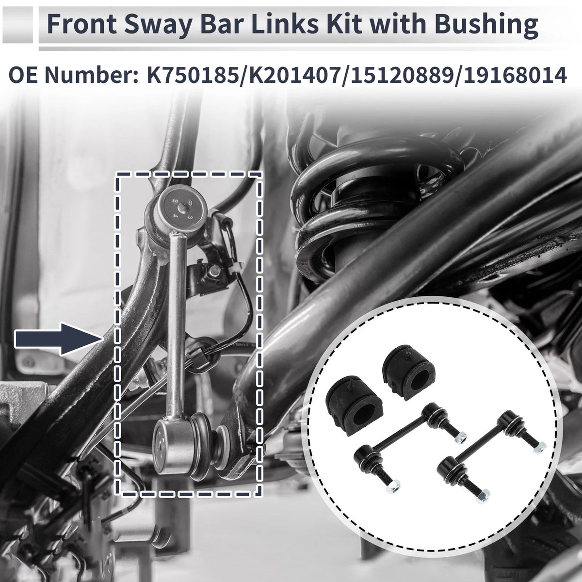 Set of 2 Front Stabilizer Bar Links with Bushings for Hummer H3 (2006–2010)