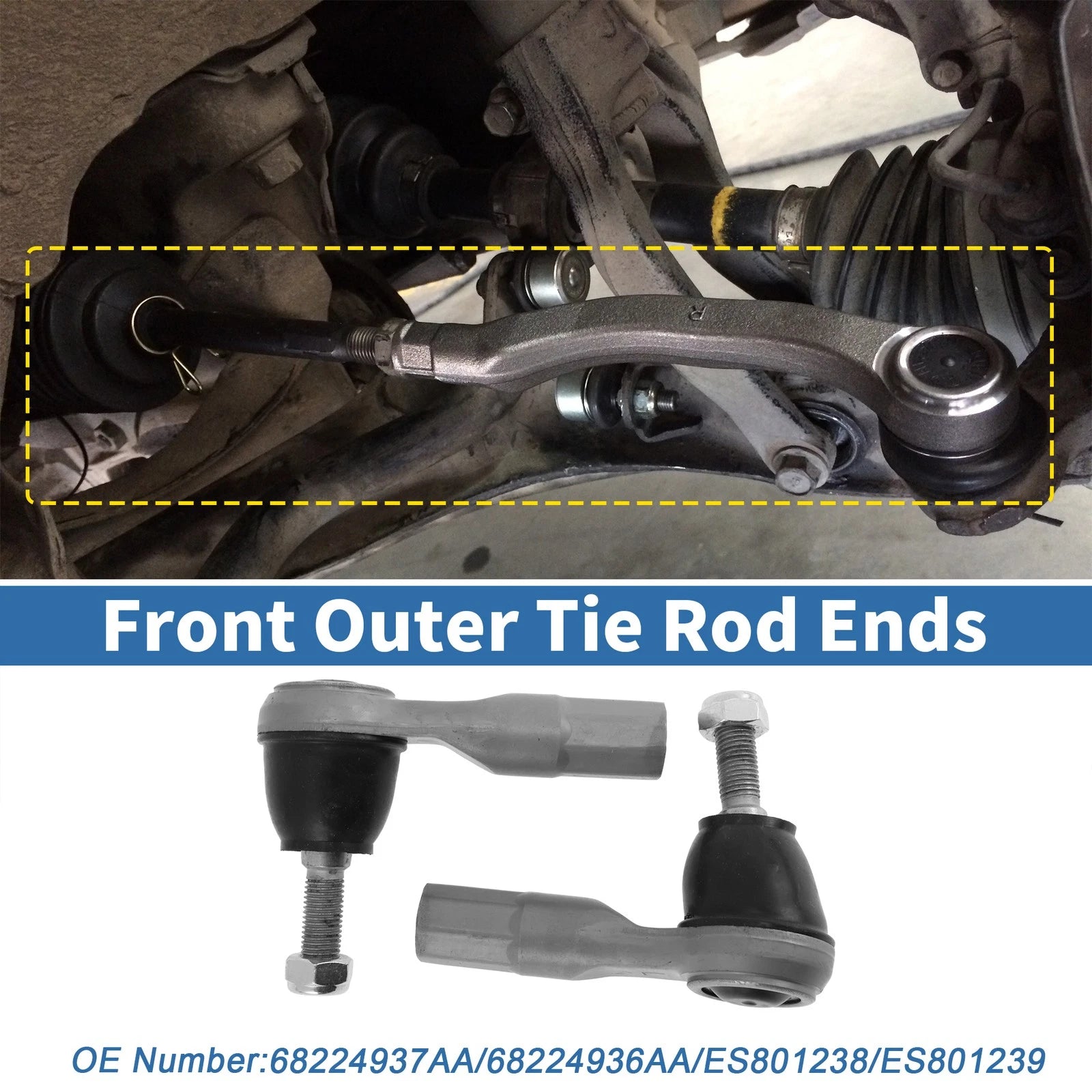 2X Front Outer Tie Rod End No.68224937AA for Jeep Cherokee (2014–2018)