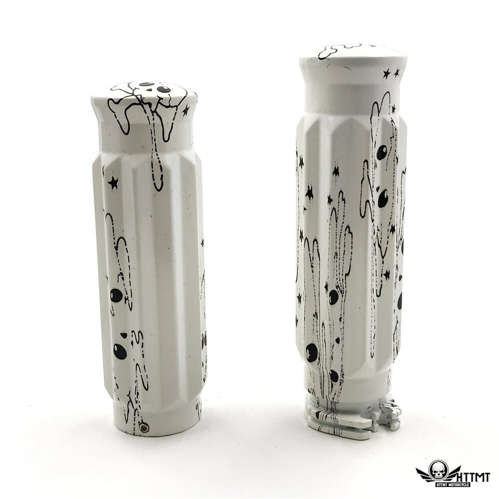 1" White Skull Star CNC Handle Bar Grips for Harley
