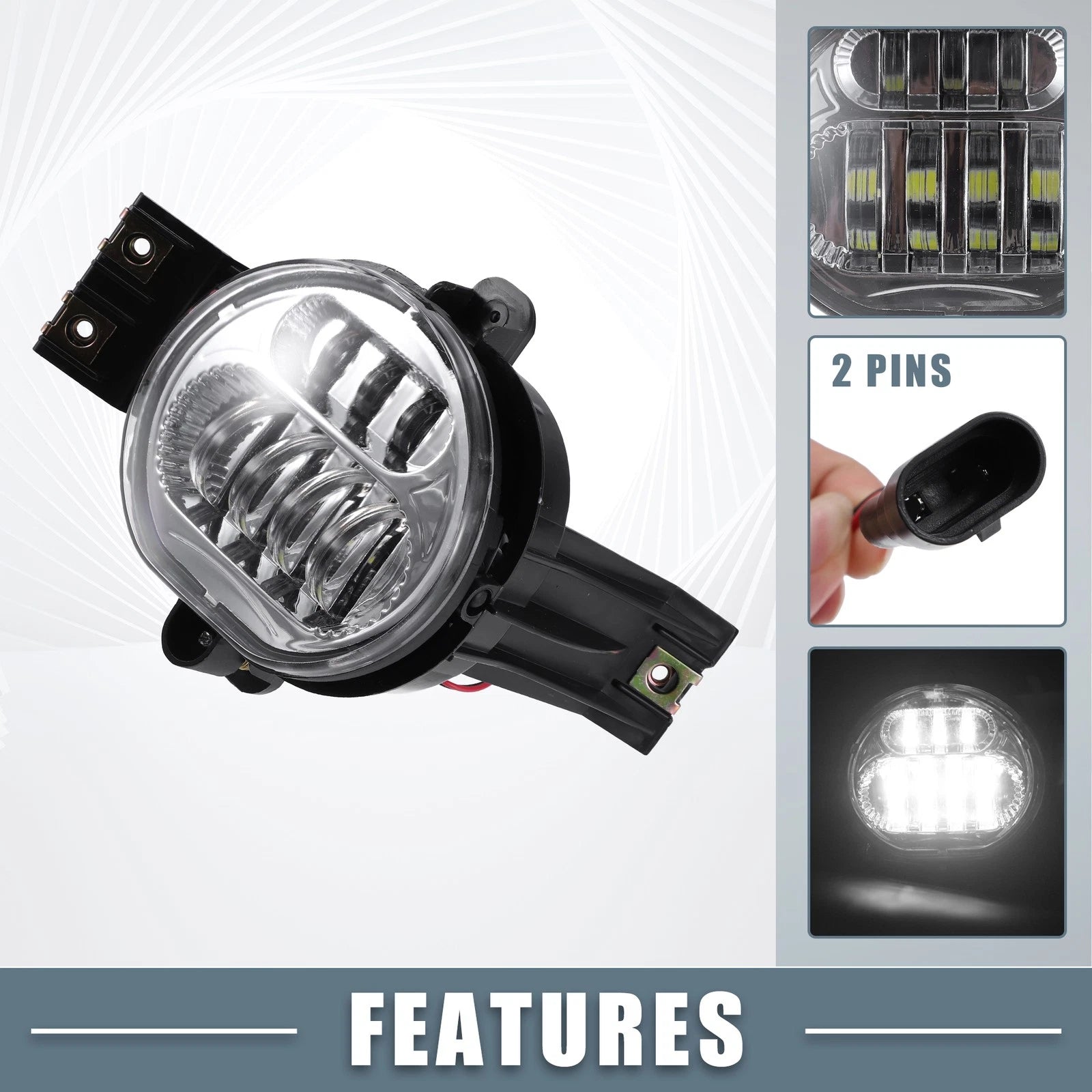 Pair LED Fog Lights White for Dodge Ram 2500 (2019–2024)