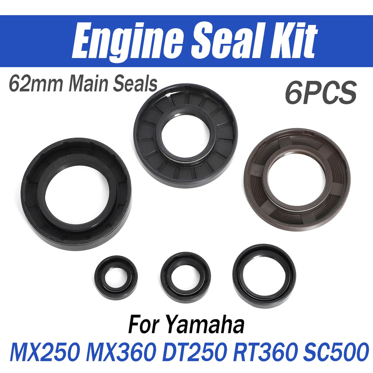 6PCS Engine Seals Kit for Yamaha MX250 MX360 DT250 RT360 SC500 (1973–1974)