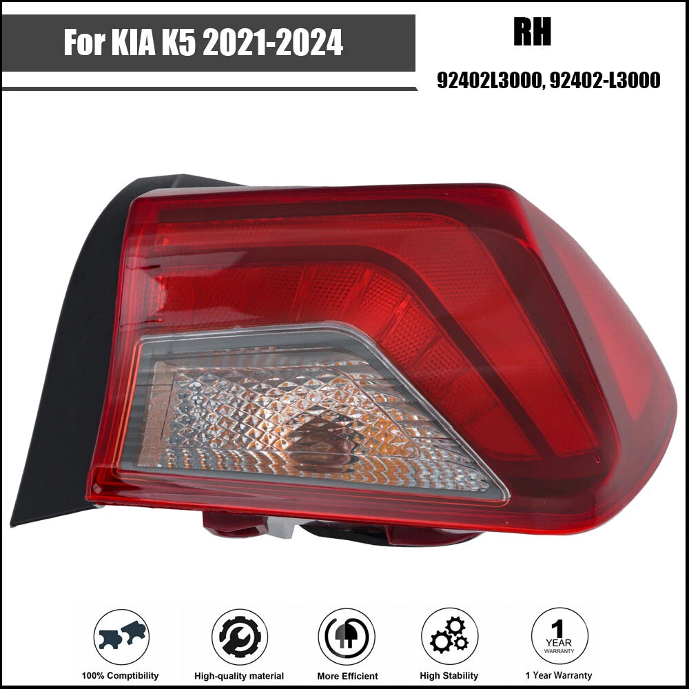 Tail Light Assembly for KIA K5 (2021–2024) RH/Passenger Side Clear Lens