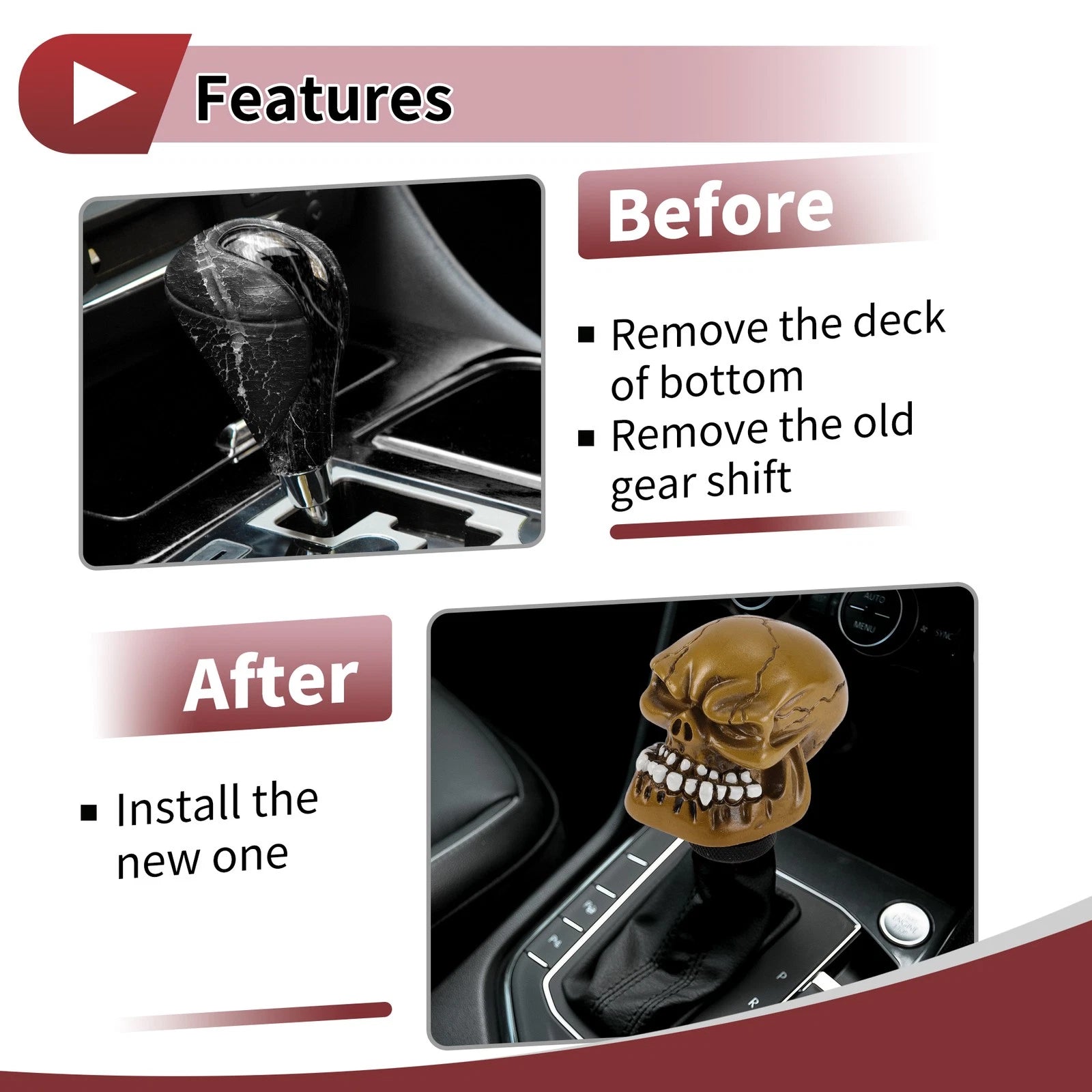 Skull Shift Knob with 4 Adapters for Universal Vehicles (Manual/Automatic)