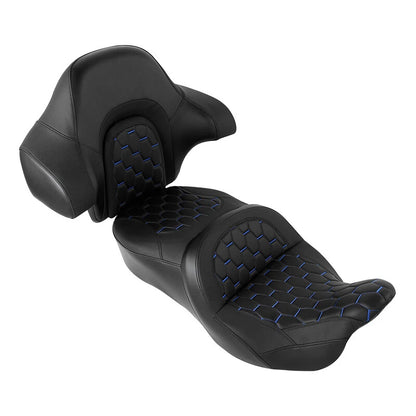 Driver Passenger Seat Backrest for Harley Electra Tri Glide (2014–2023) Black Blue