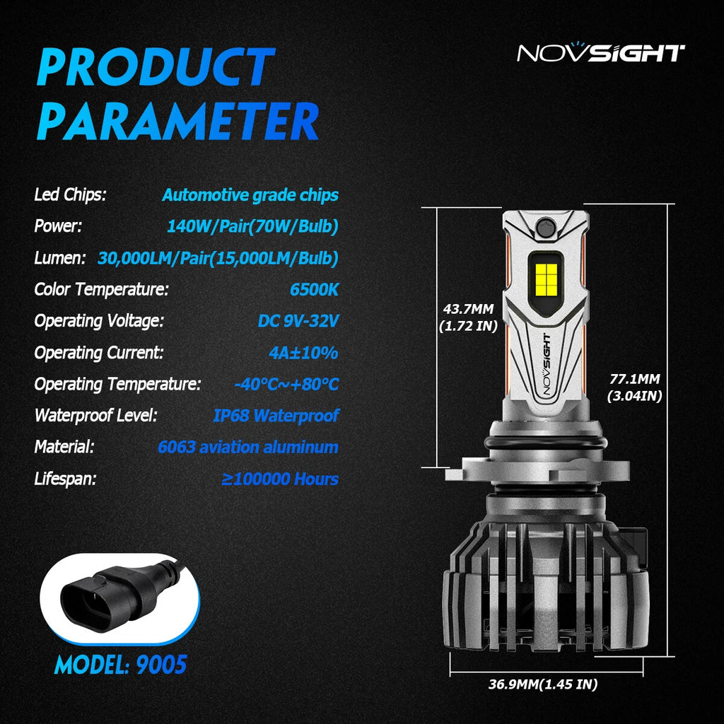 2X 9005 HB3 LED Headlight Bulbs for