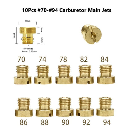 10Pcs M6X0.75mm Carburetor Main Jet #70-#94 For Dellorto 6413 For PHBH PHBL PHBE