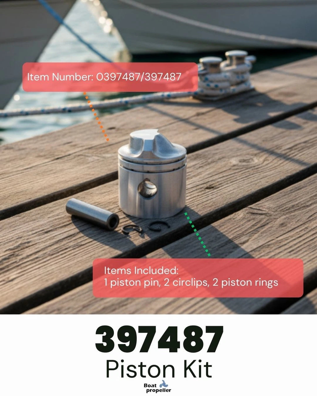 Piston Kit STD + Ring for OMC Johnson Evinrude Outboard 9.9/15 HP (1990–1999)