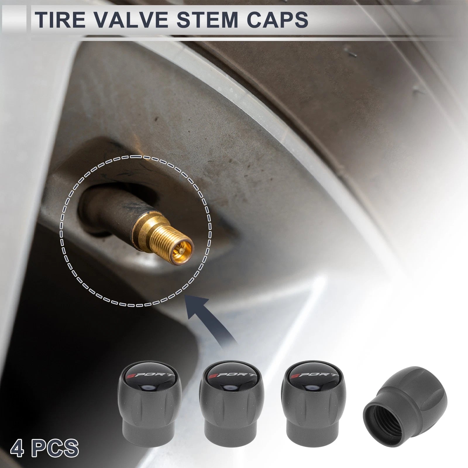Tire Valve Stem Caps Replacement Dust Covers Gray for Motorcycle Bicycle (4 Pack)