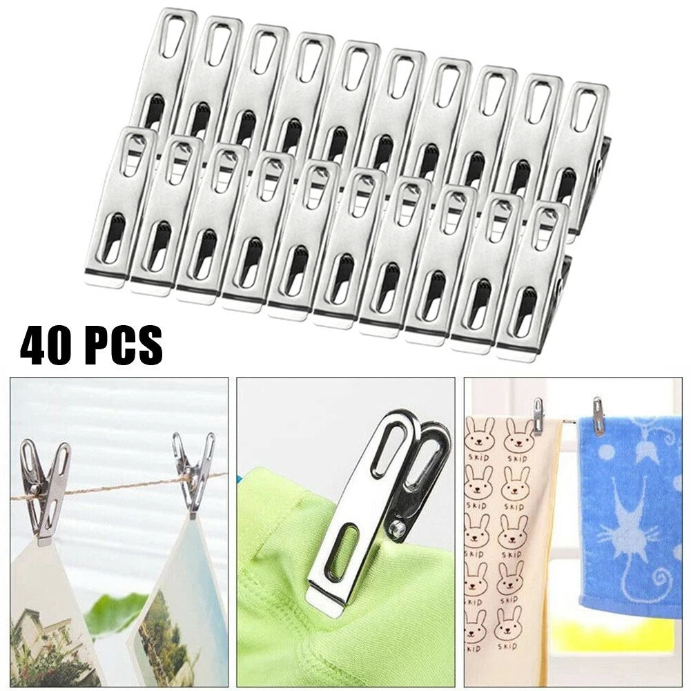 40Pcs Stainless Steel Spring Loaded Clothes Pegs Laundry Clips