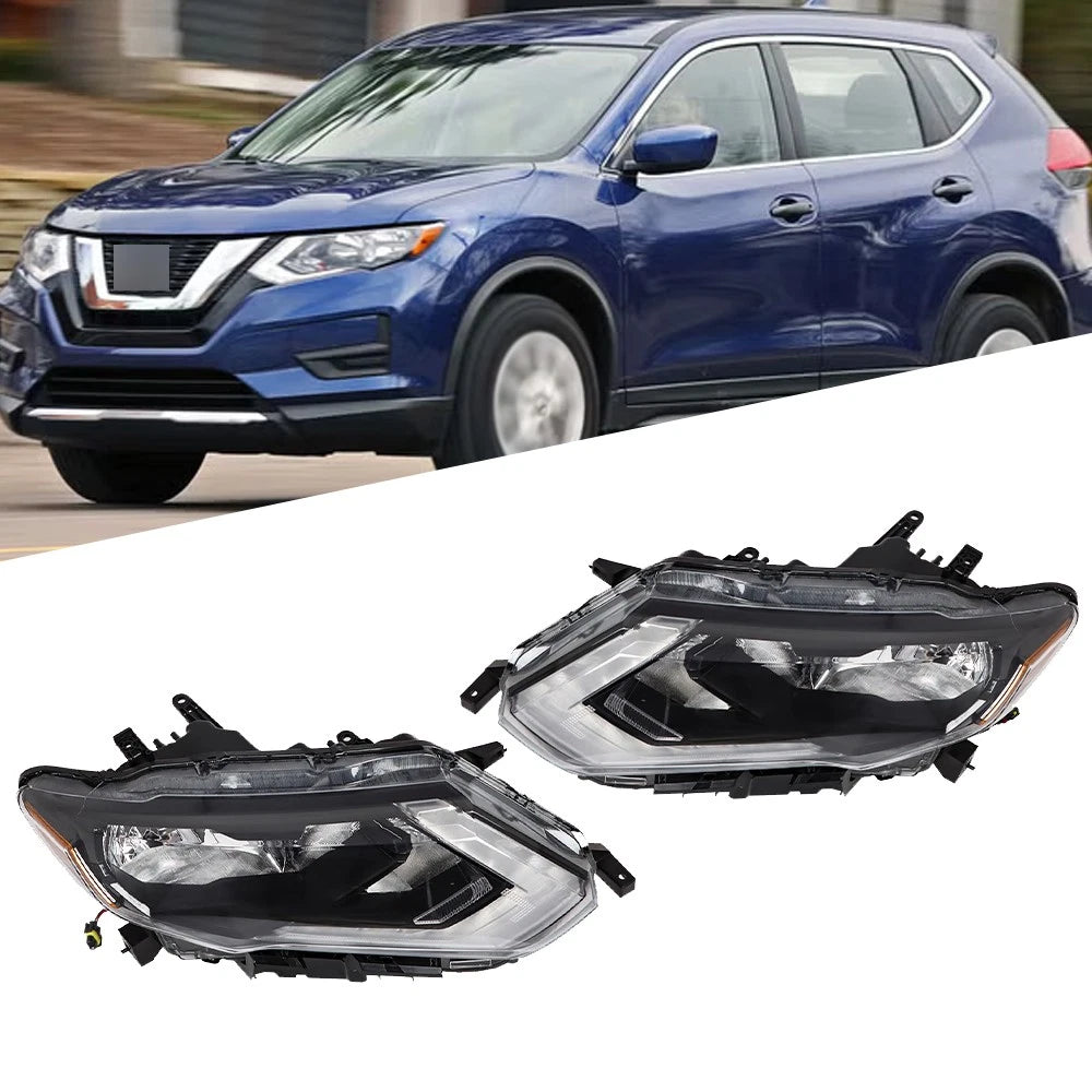 Projector Halogen Headlights for Nissan Rogue (2017–2019) RH & LH Side Chrome