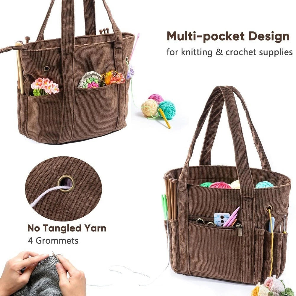 Yarn Tote Corduroy Bag with Smooth Thread Feed and Spacious Compartment