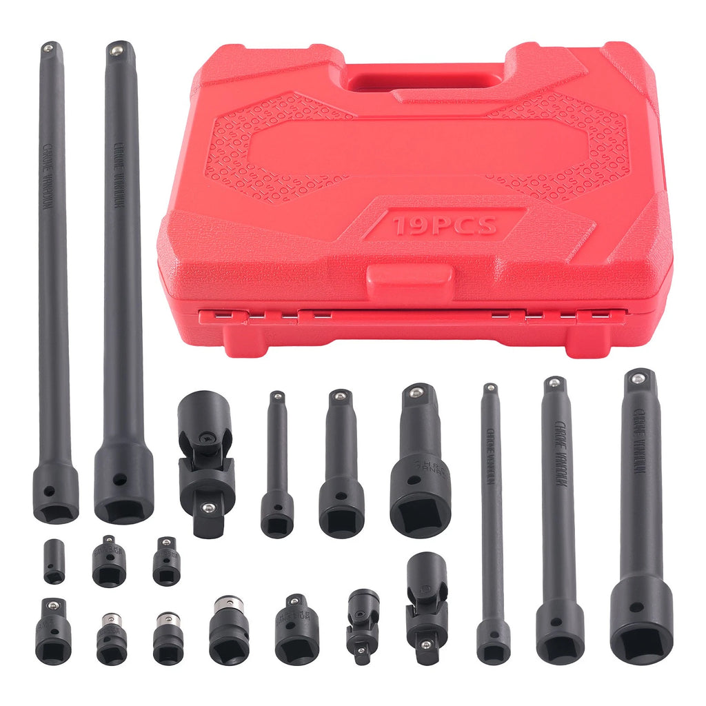 19-Piece CrMo Impact Extension Bar Set 1/4-1/2" Socket Adapter