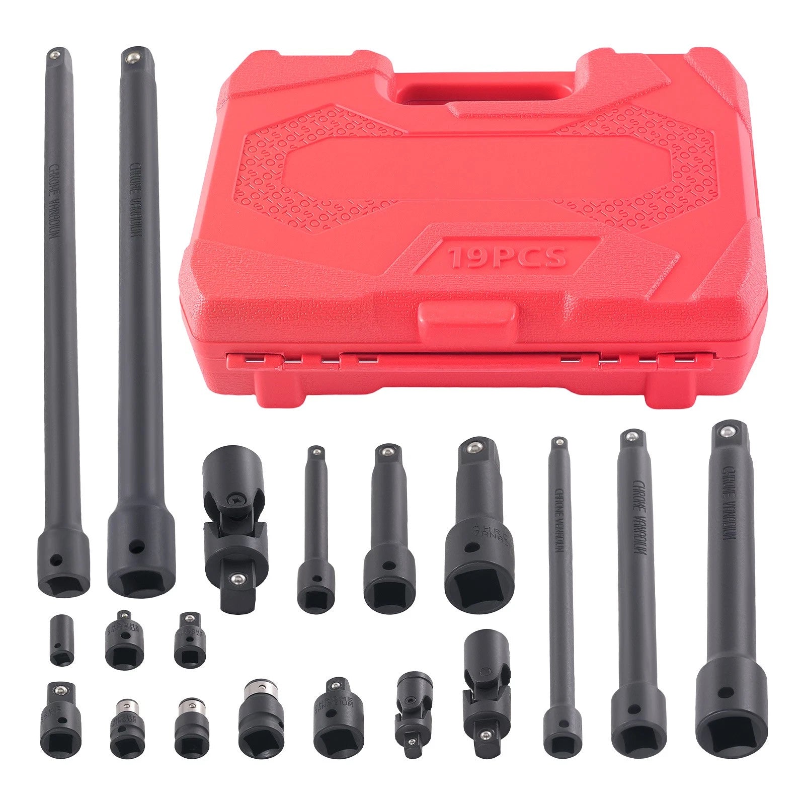 19-Piece CrMo Impact Extension Bar Set 1/4-1/2" Socket Adapter