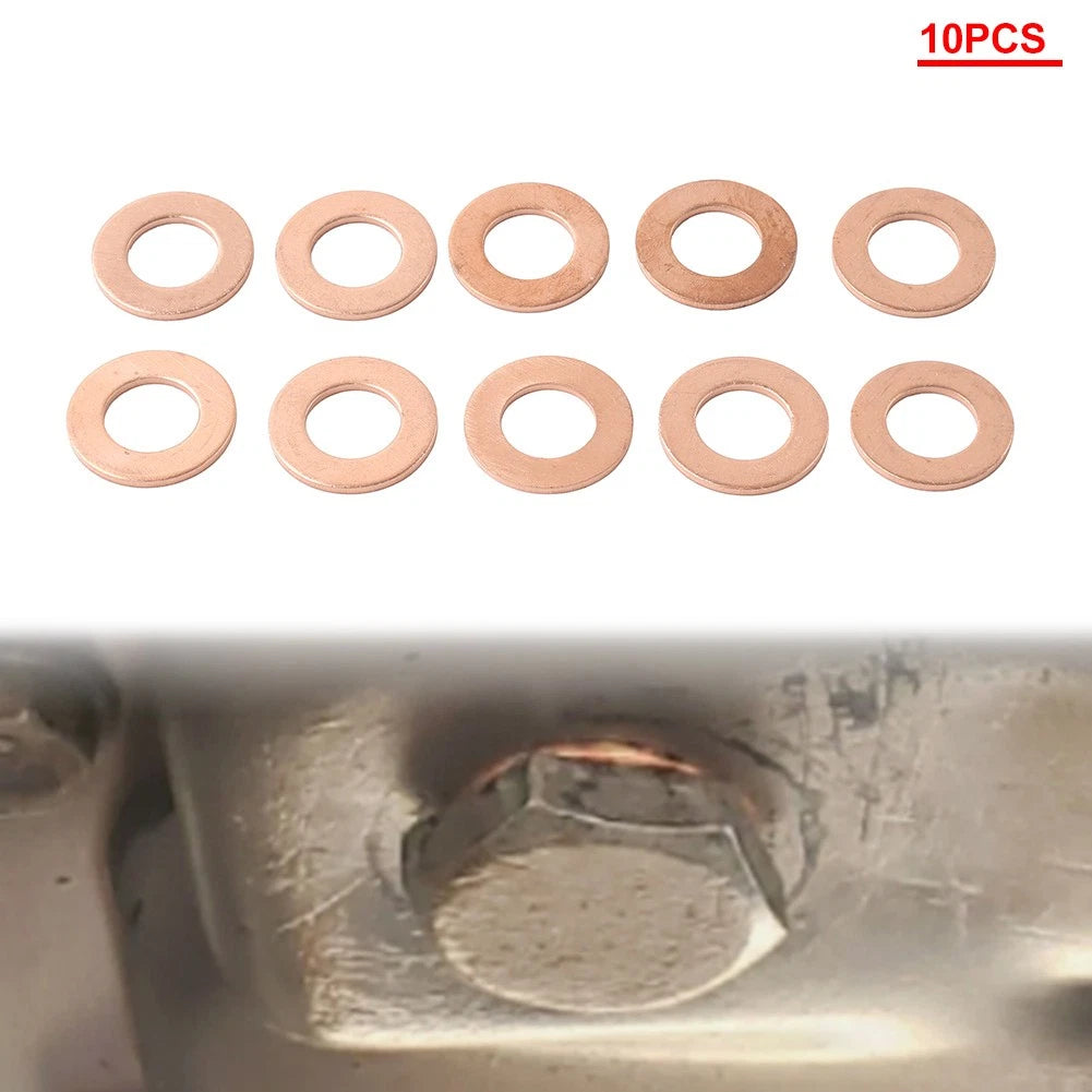 10Pcs Copper Oil Drain Plug Gasket Crush Washer Seal Ring for Universal Fit