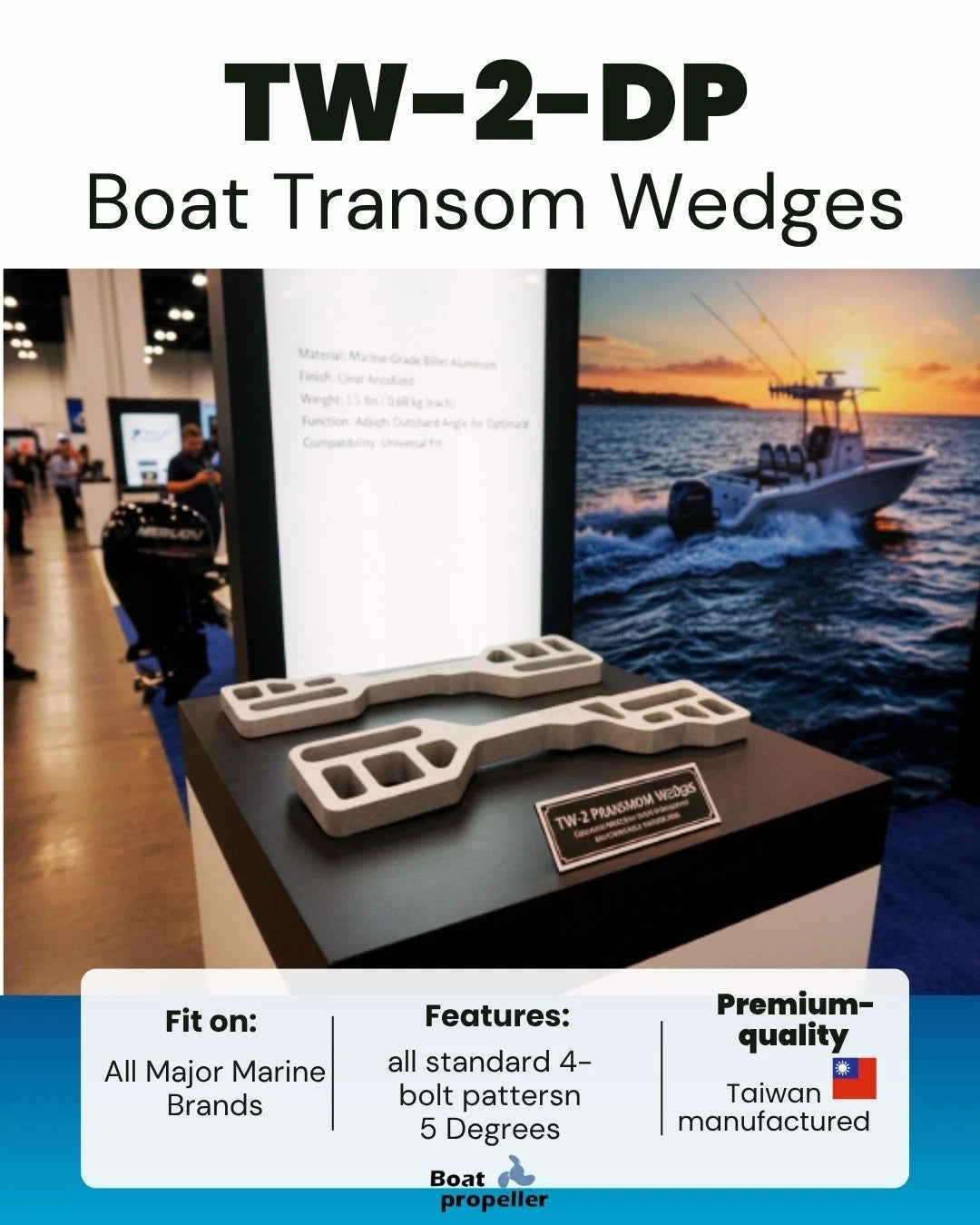 Transom Wedges TW-2-DP Pair for All Brands 4-Bolt Patterns