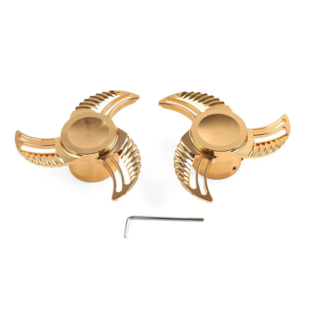 2x Spun Blade Spinning Front Axle Caps Nut Covers For Harley Softail Dyna Gold