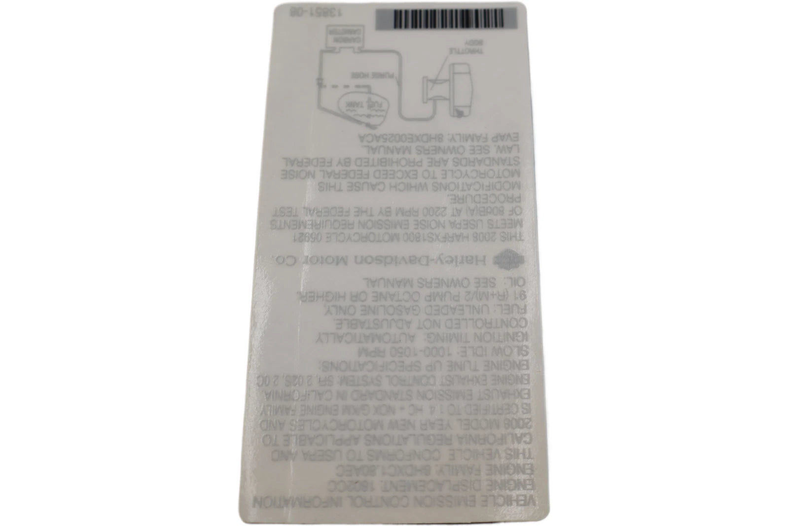 OEM Emissions Label for Harley-Davidson FXSTSSE2 (2008) 13851-08