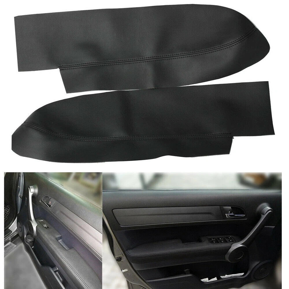 2X Black Leather Armrest Replacement Covers for CR-V (2007–2012)