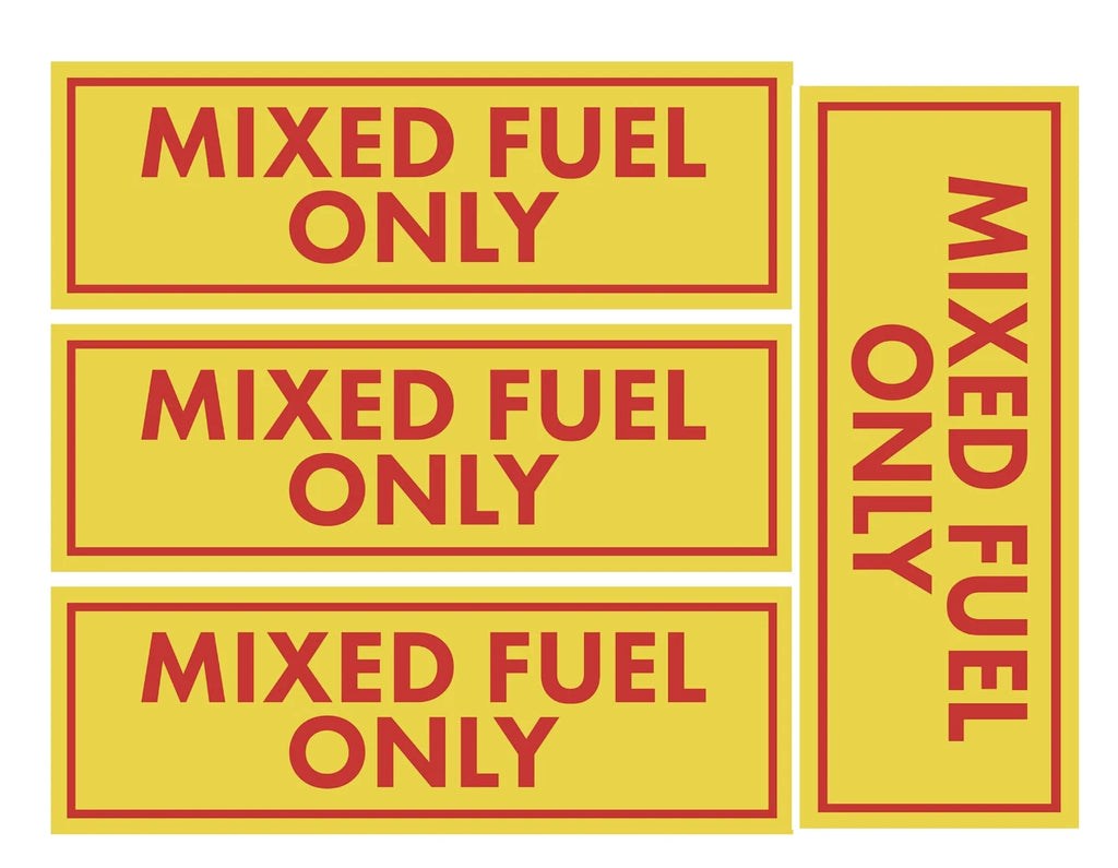 Set of 4 Mixed Fuel Only Vinyl Stickers Decals for Gas Oil 2 Stroke Can