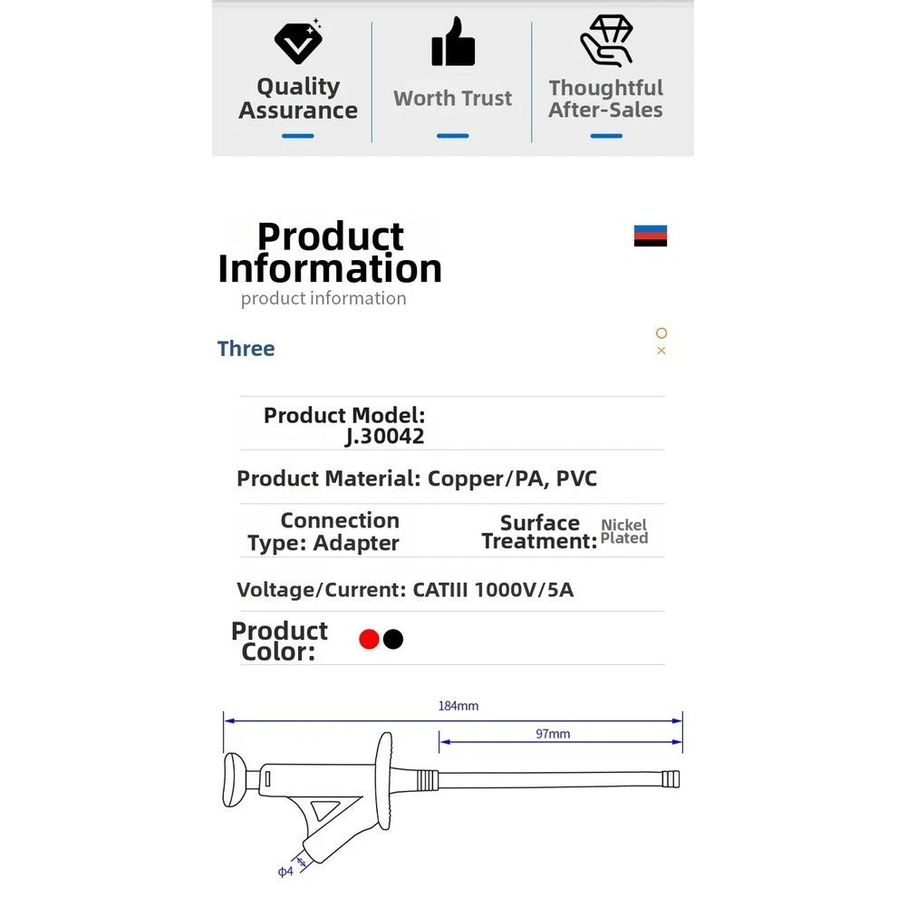 4mm Banana Connector Test Hook for CAT III 1000V