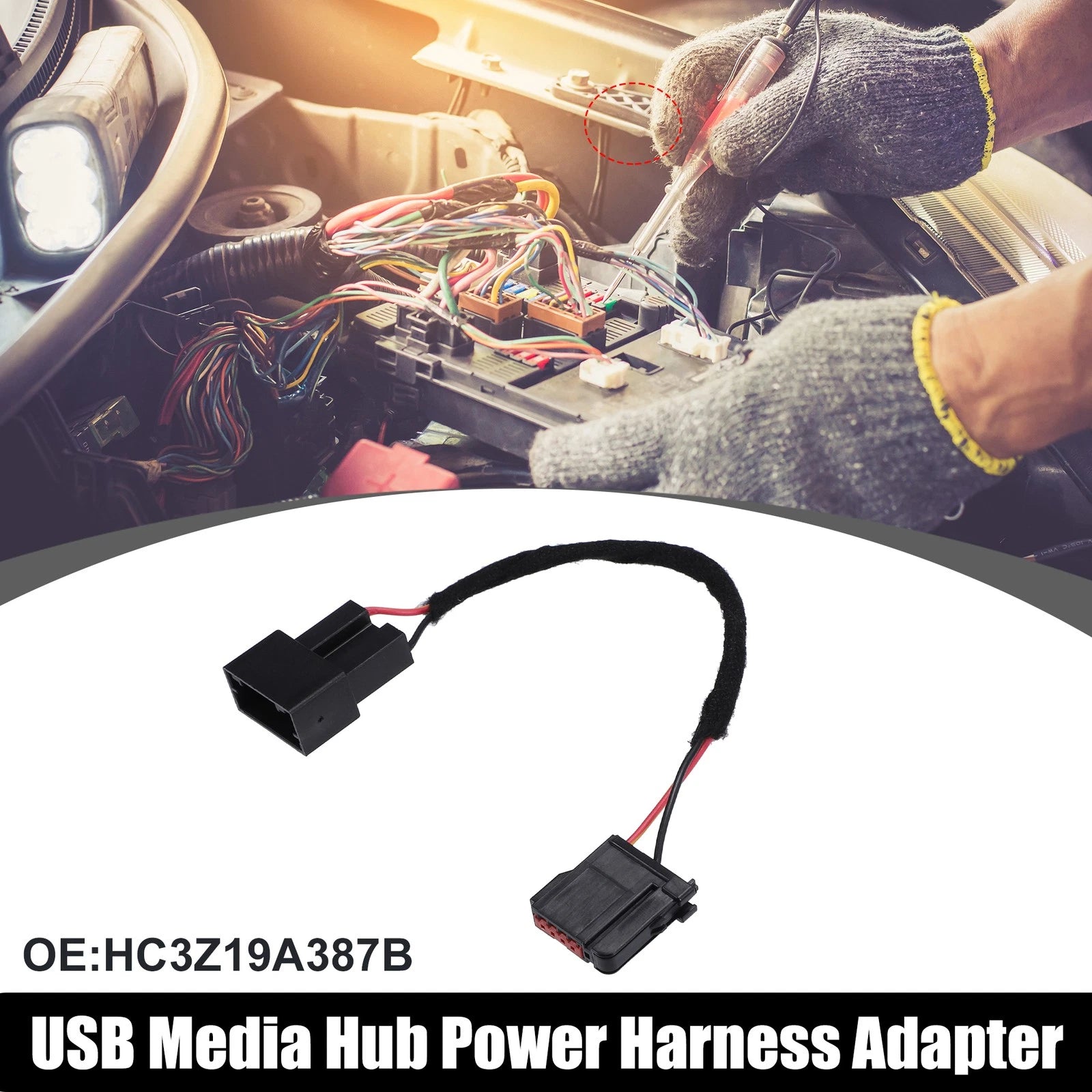 USB Media Hub Power Harness Adapter for Ford Plastic (Black) (2011–2018)