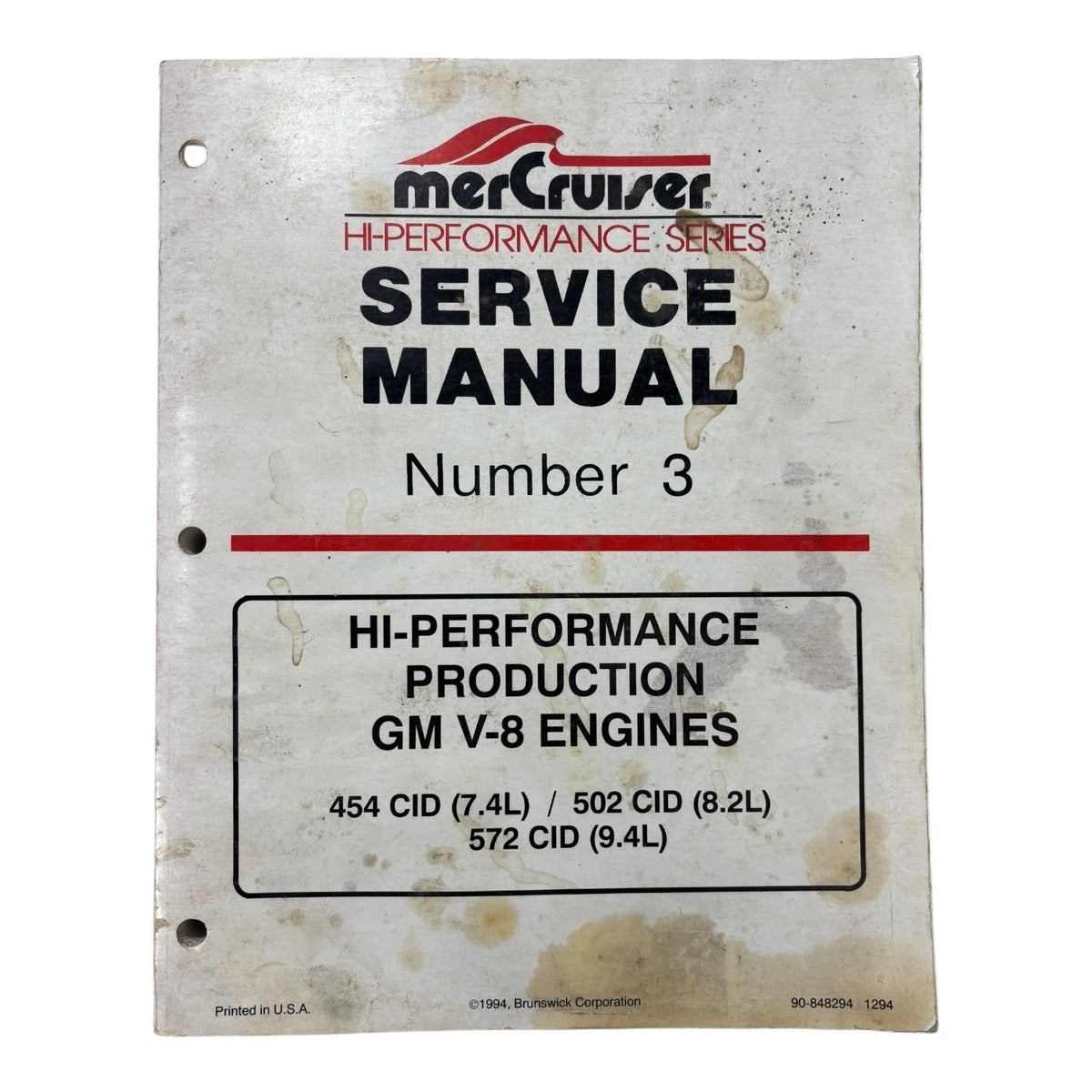 Service Manual #3 for MerCruiser GM V-8 Engines (1994) 90-848294
