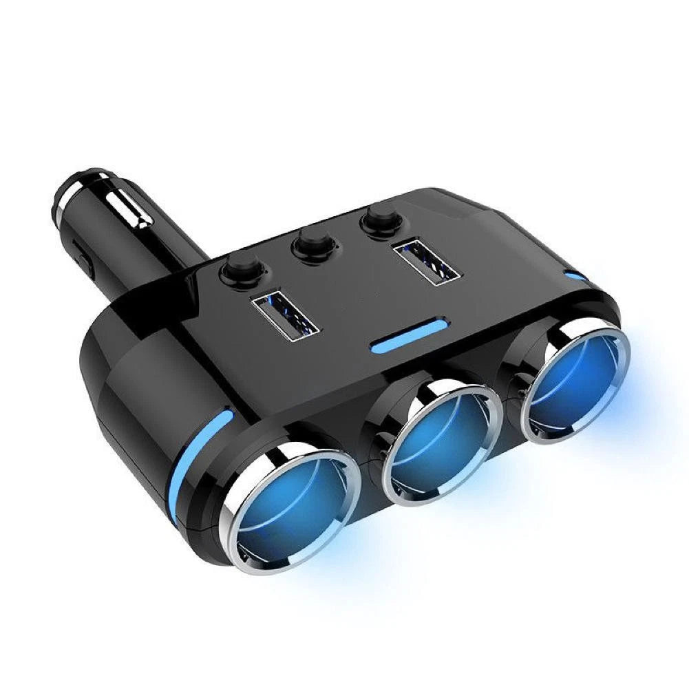 3-Way 12V Dual USB Car Charger Adapter for Universal Vehicles
